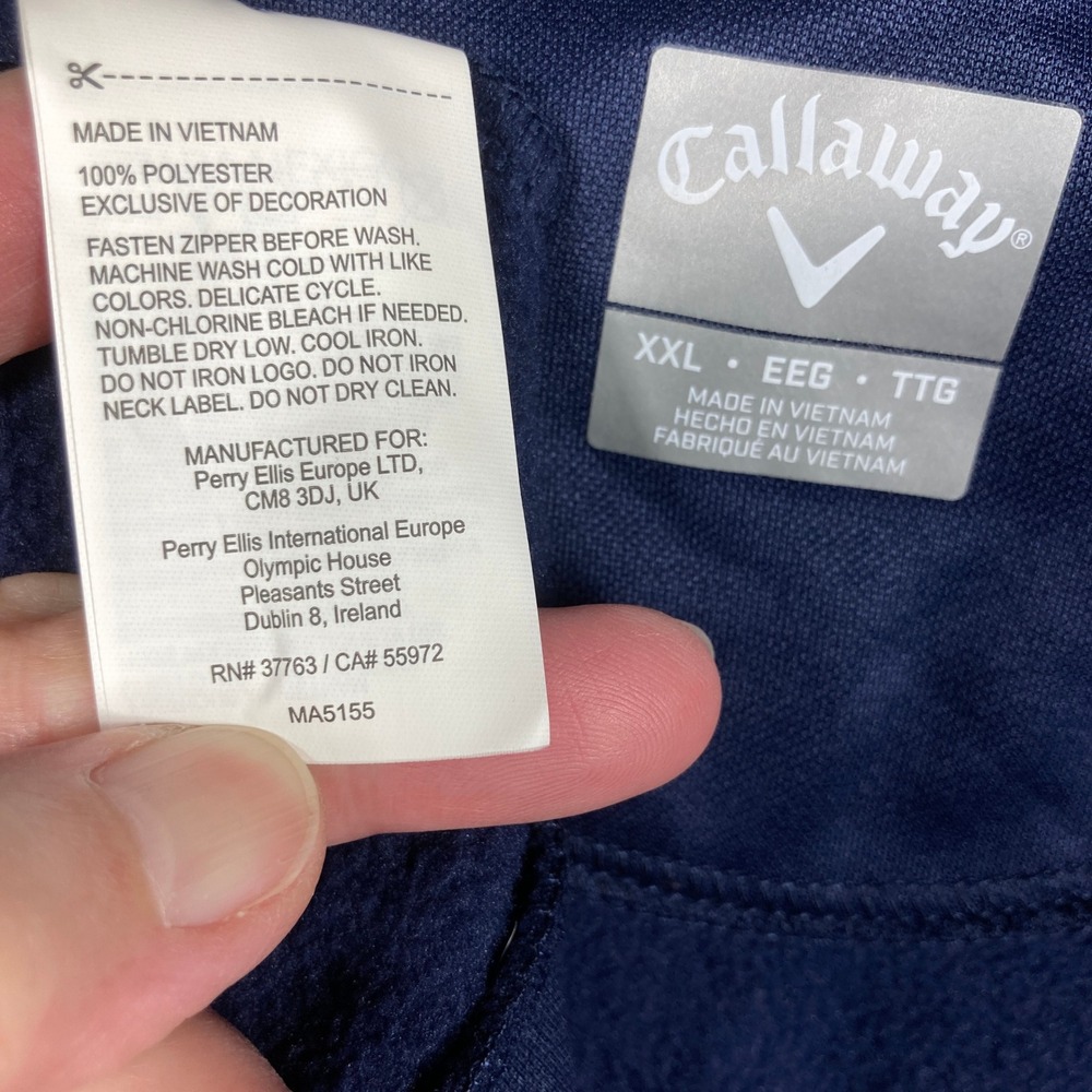 Callaway Full Zip Hoodie Mens XXL NEW Navy Blue Fleece Lined Athletic Jacket - Picture 7 of 9